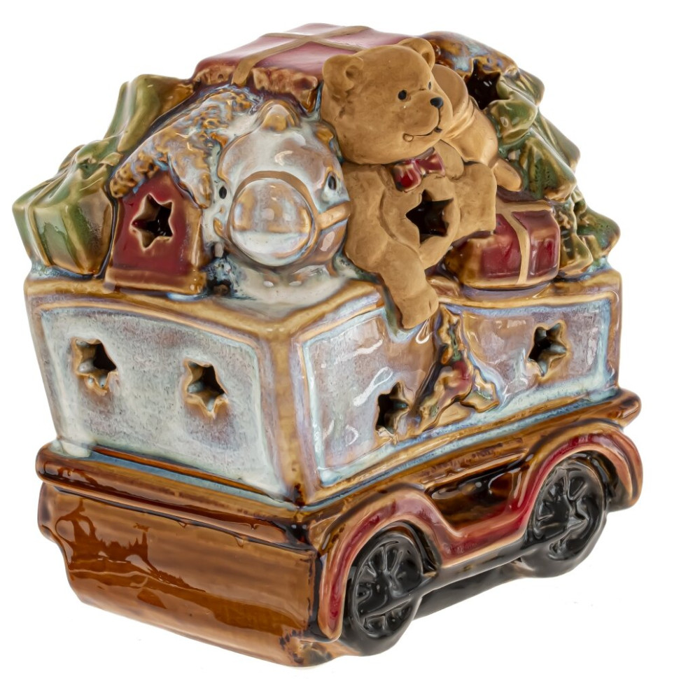 Набор из 2шт: Фигурка декор c подсветкой "Дед Мороз на поезде"  (LR44x6), L26 W9 H15,5 см