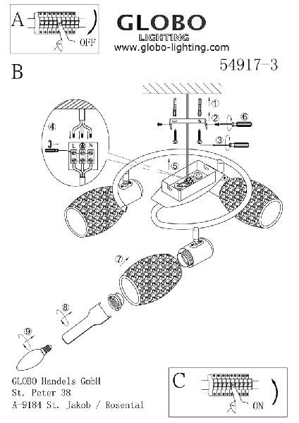 Потолочная люстра Cyclone 54917-3 Globo