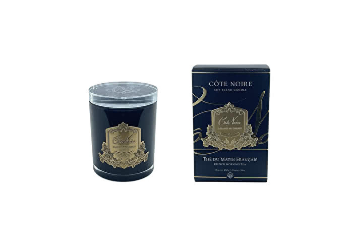 Свеча COTE NOIRE THE DU MATIN 450 гр , черный  стаканчик, золотой декор ВхШхД  16х10,5х10,5 см время