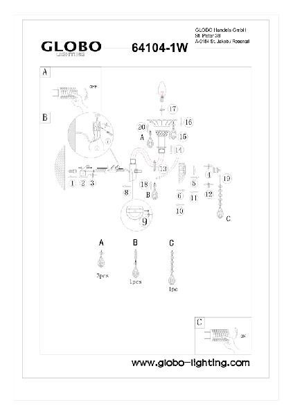 Бра Dunja 64104-1W Globo