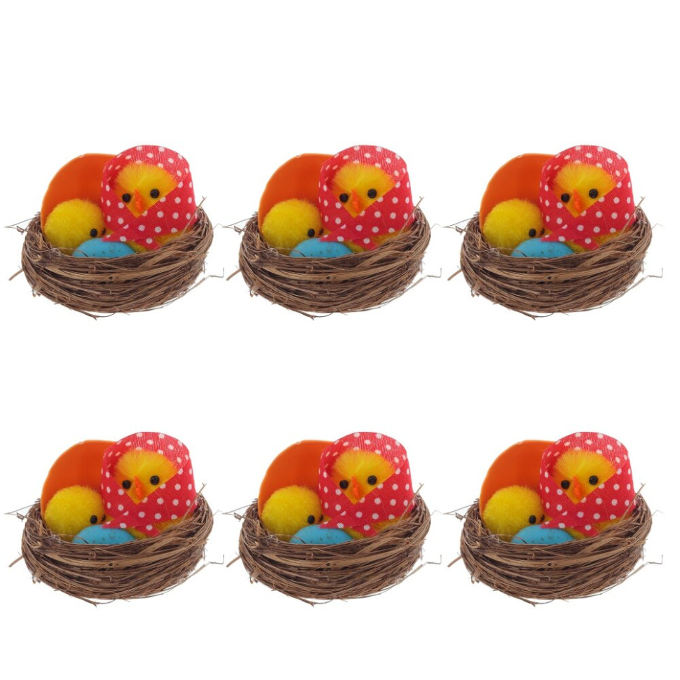 Набор из 6-ти изделий декоративных "Гнездо пасхальное" (4,5*3,5), L18 W14 H5,5 см