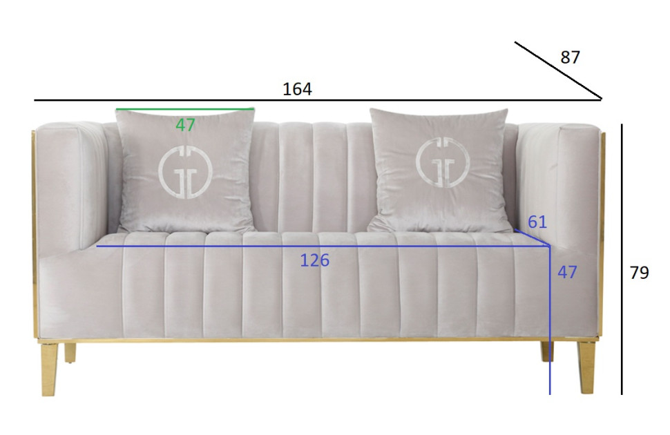 Диван Basel двухместный велюровый серый