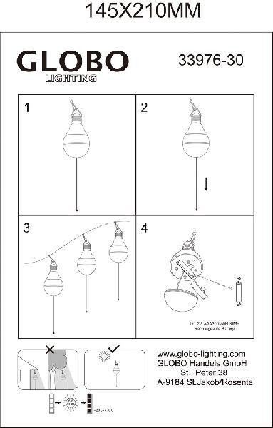 Уличный светильник подвесной Solar 33976-30 Globo