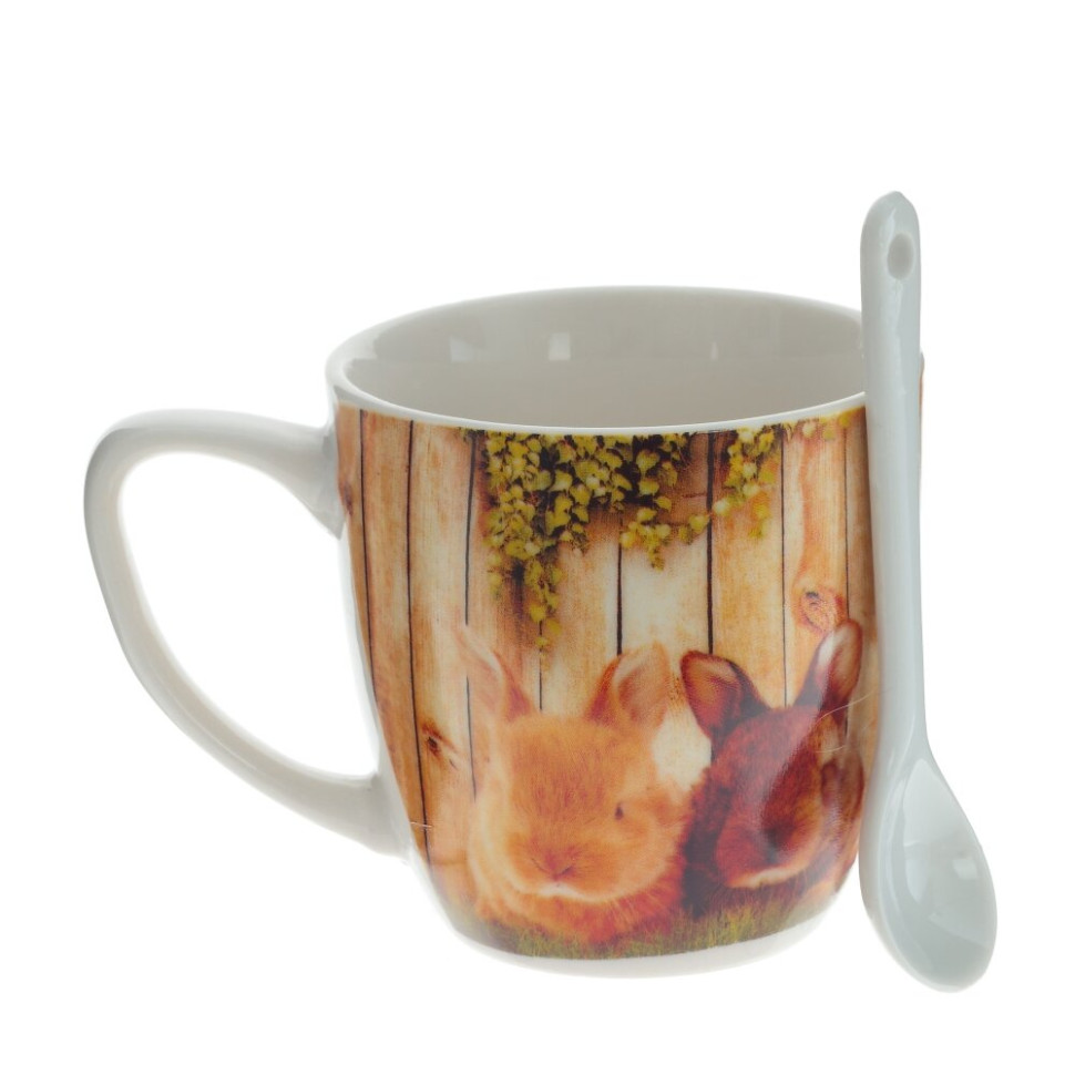 Кружка с ложкой, 150 мл, L10 W7 H7,5 см, 4в