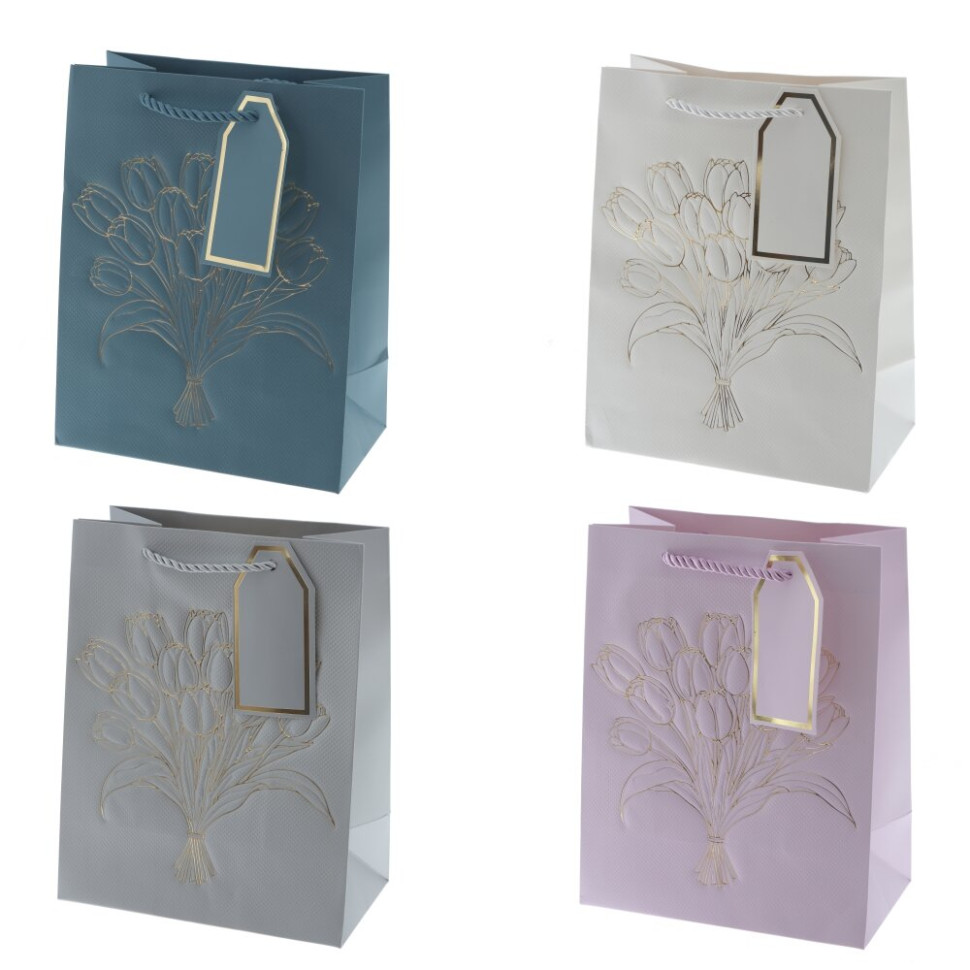 Пакет подарочный S (бумага 210г/м2, блок 12шт), L18 W10 H23 см, 4в.