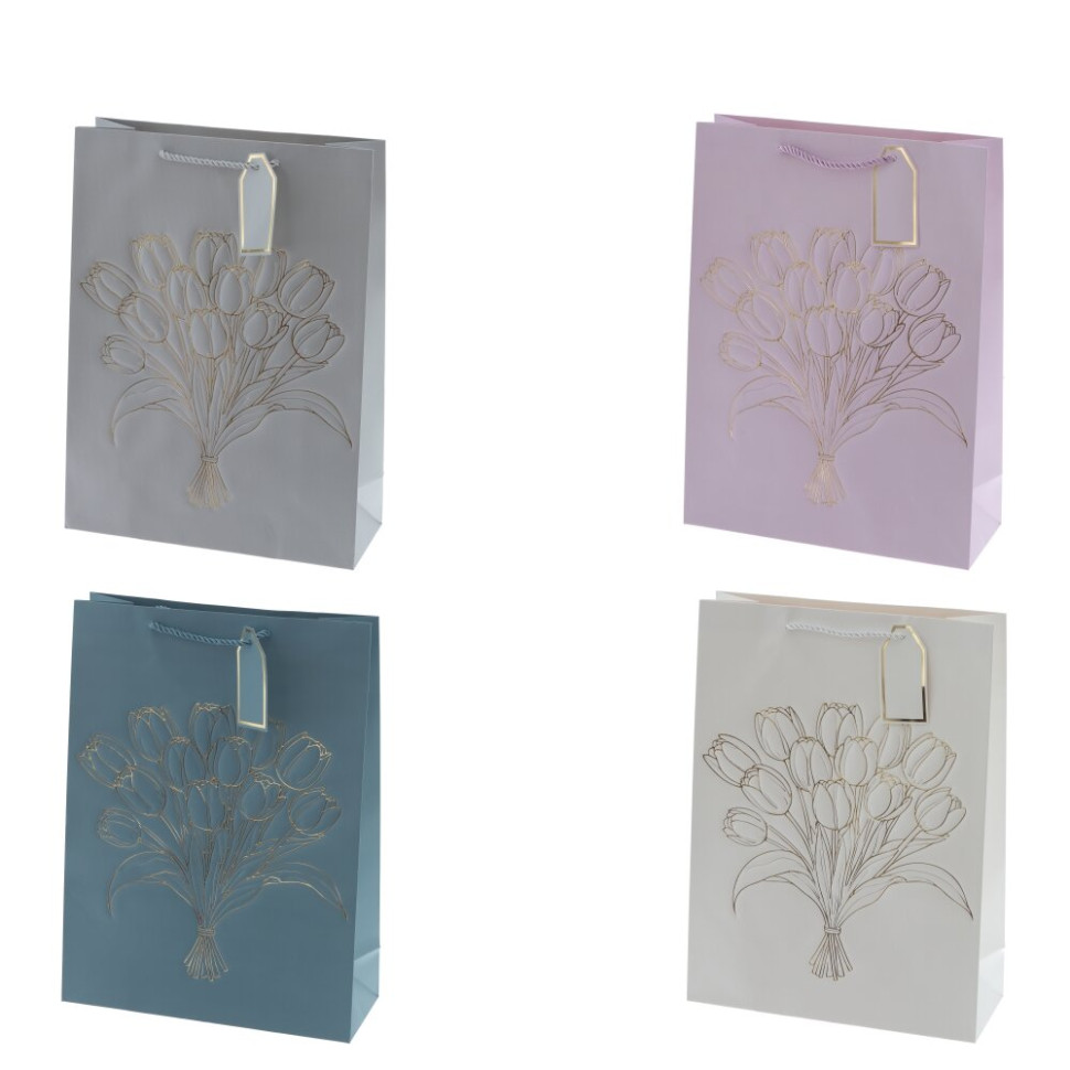 Пакет подарочный L (бумага 210г/м2, блок 12шт), L31 W12 H42 см, 4в.