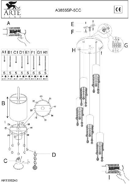 Подвесной светильник Ulysses A3855SP-5CC Arte Lamp