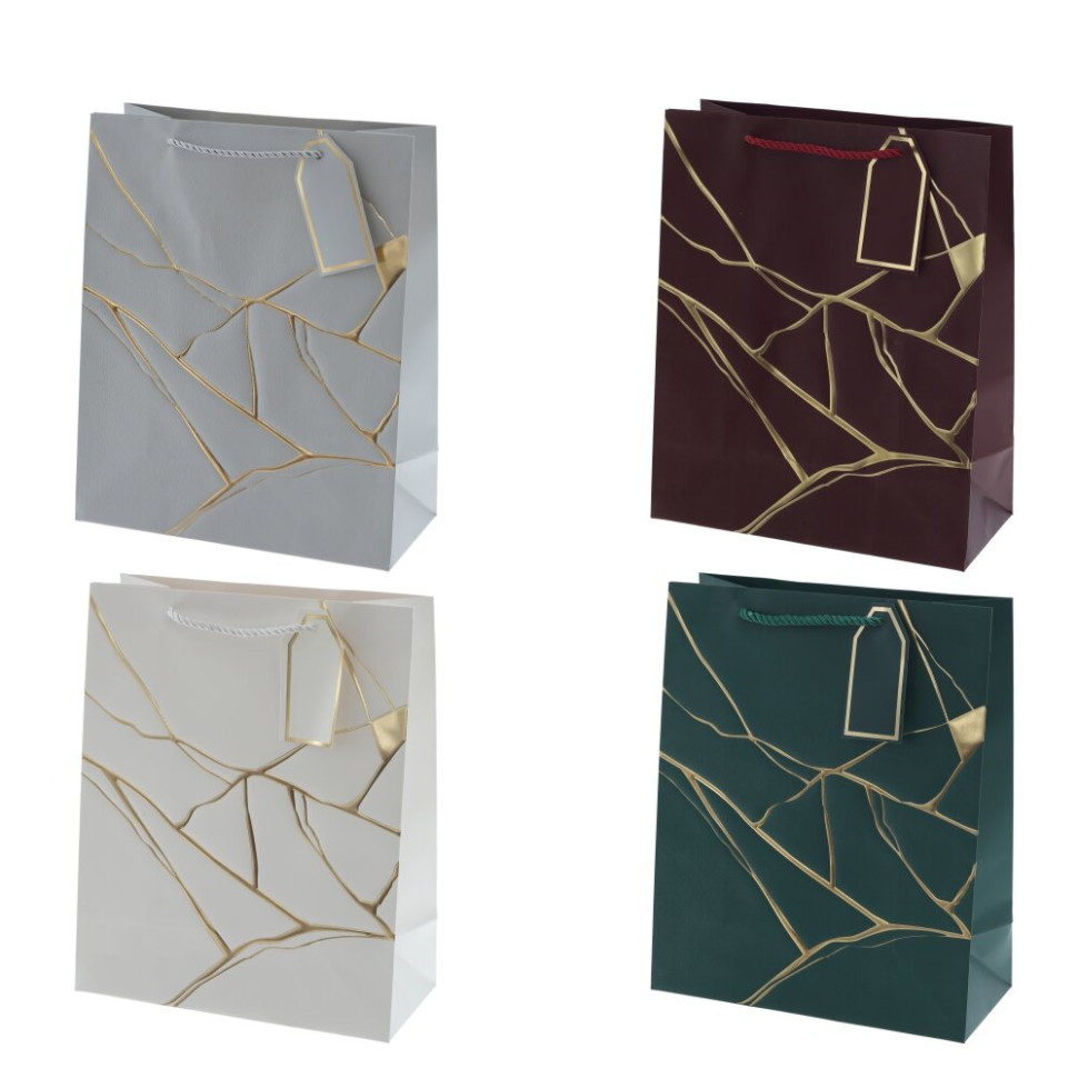 Пакет подарочный M (бумага 210г/м2, блок 12шт), L26 W12 H32 см, 4в.