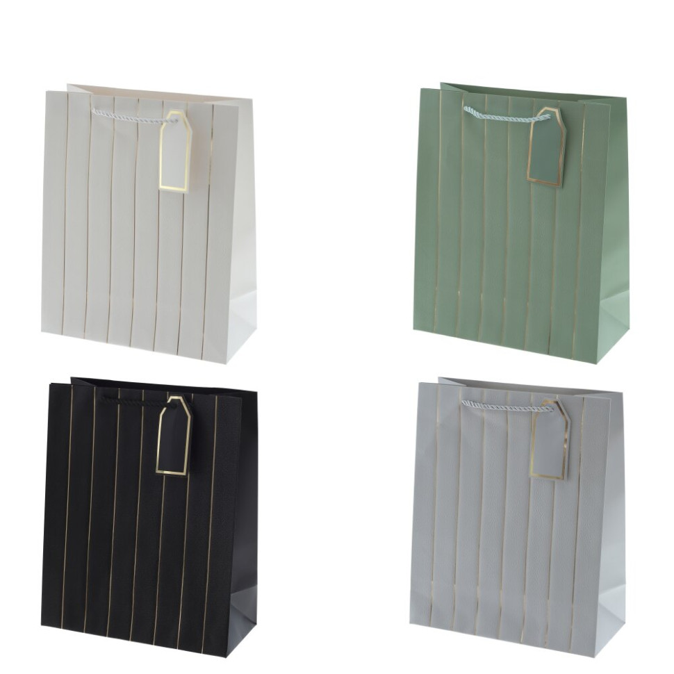 Пакет подарочный M (бумага 210г/м2, блок 12шт), L26 W12 H32 см, 4в.