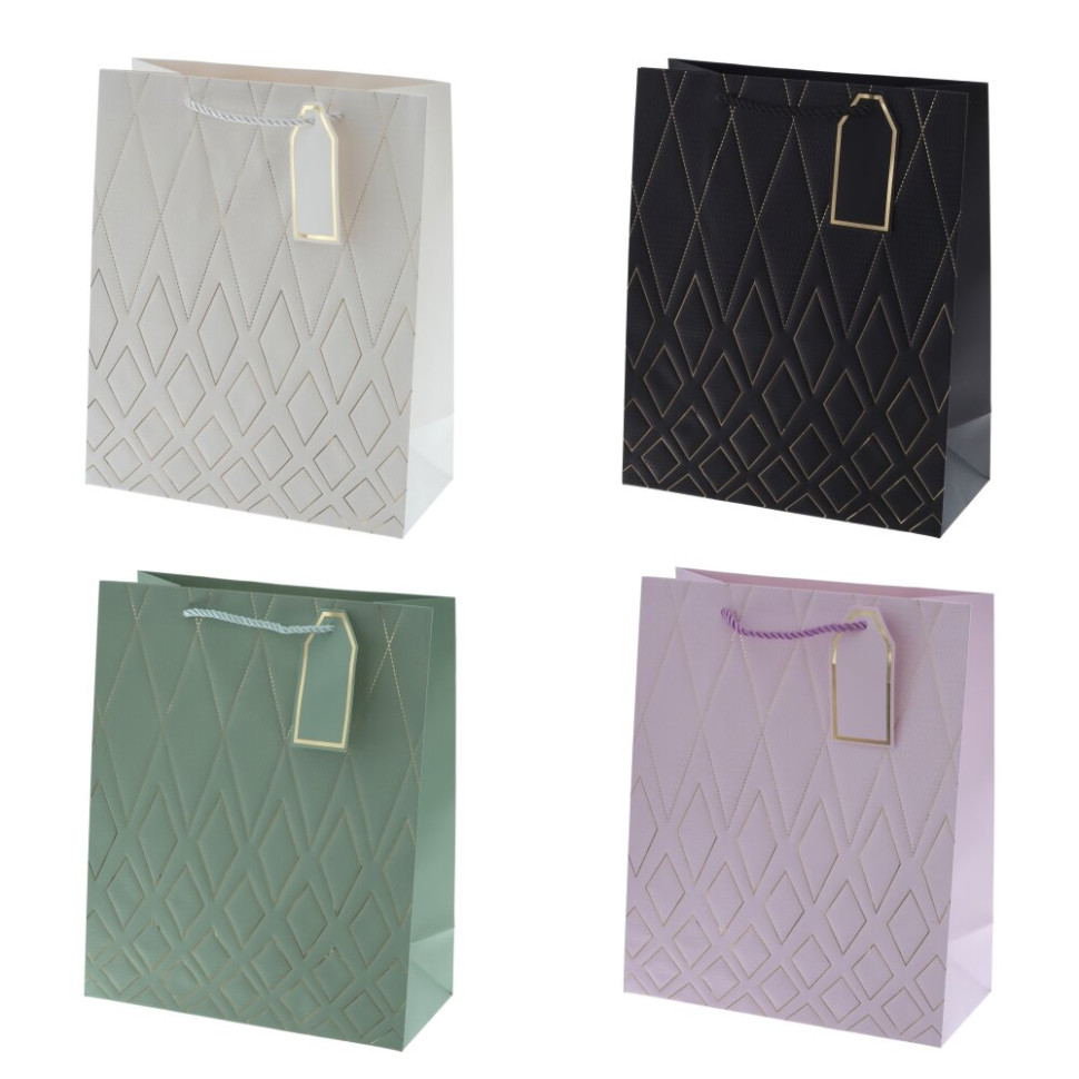 Пакет подарочный M (бумага 210г/м2, блок 12шт), L26 W12 H32 см, 4в.