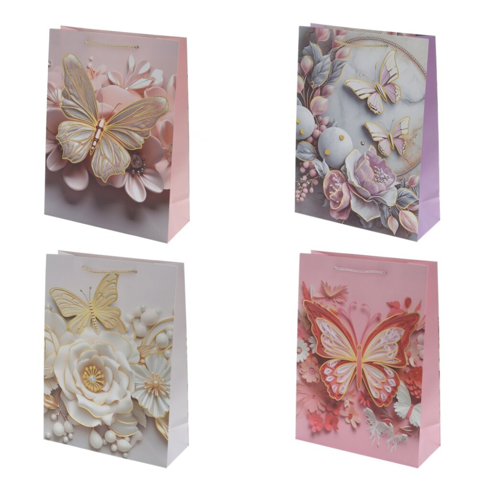 Пакет подарочный L (бумага 210г/м2, блок микс 12шт), L30 W12 H41,5 см, 4в.