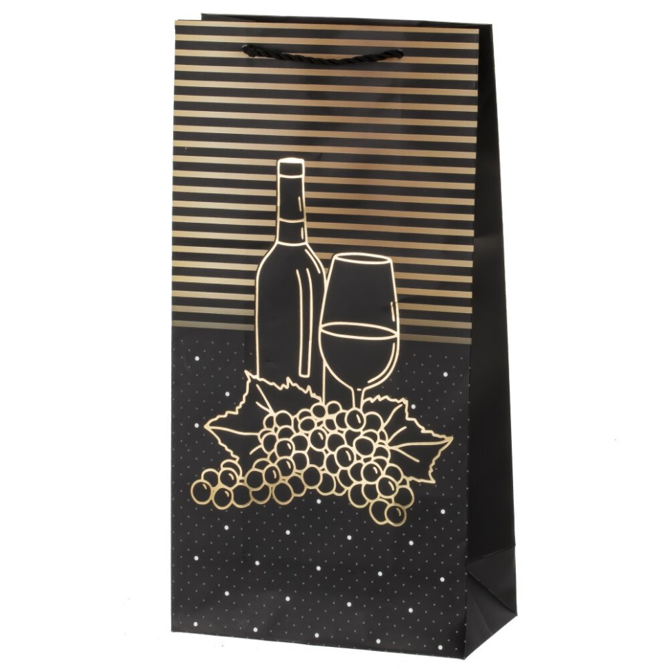 Пакет подарочный для бутылок (бумага 210г/м2, блок микс 12шт), L18 W9 H35 см, 4в.