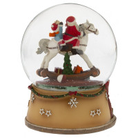 Фигурка декор в стекл шаре "Дед Мороз на лошадке" (муз и вьюга, 3xAAA н/п, D 15 см, L14 W14 H19 см