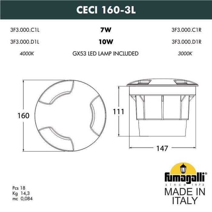 Встраиваемый светильник уличный CECI 3F3.000.000.LXD1L Fumagalli