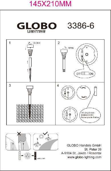Наземный светильник Solar 3386-6 Globo