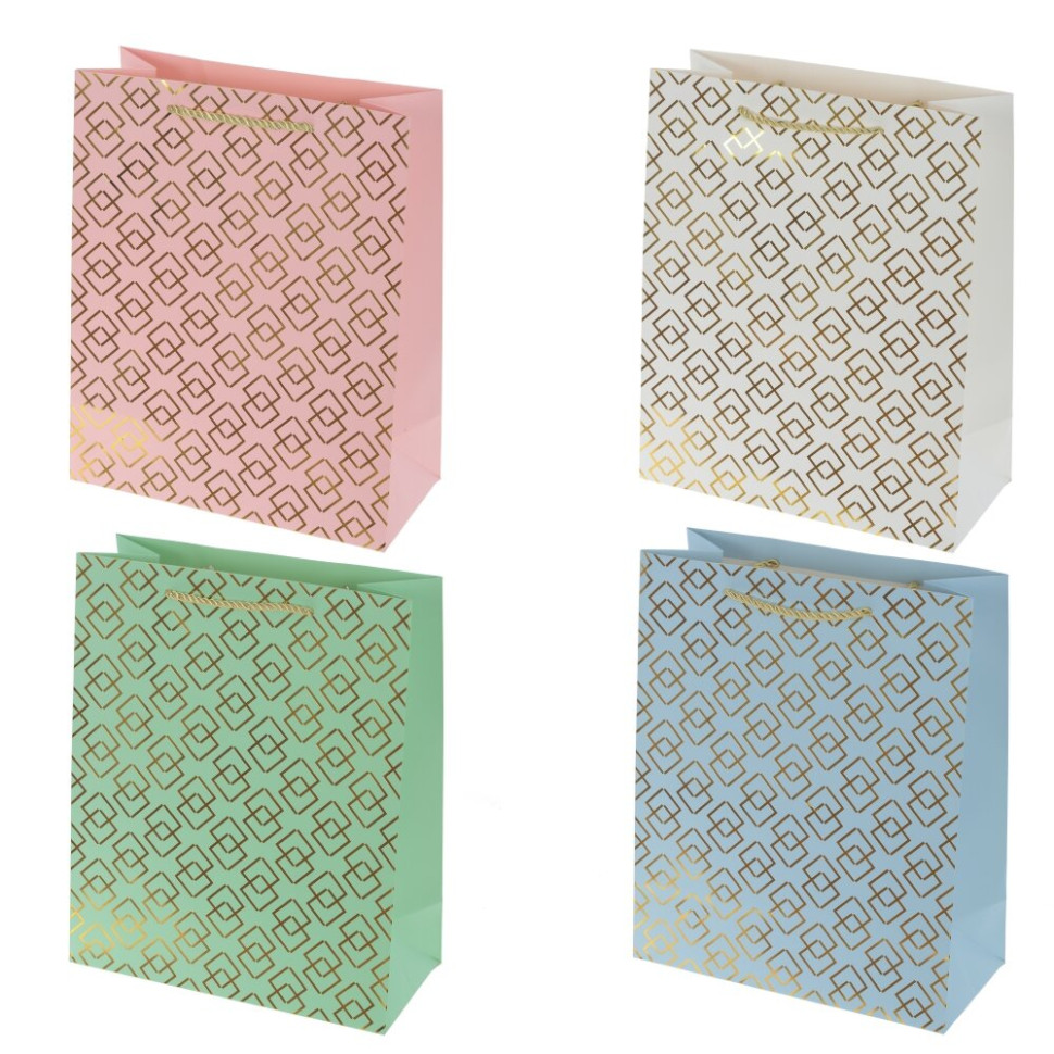 Пакет подарочный M (бумага 210г/м2, блок микс 12шт), L26 W12 H32 см, 4в.