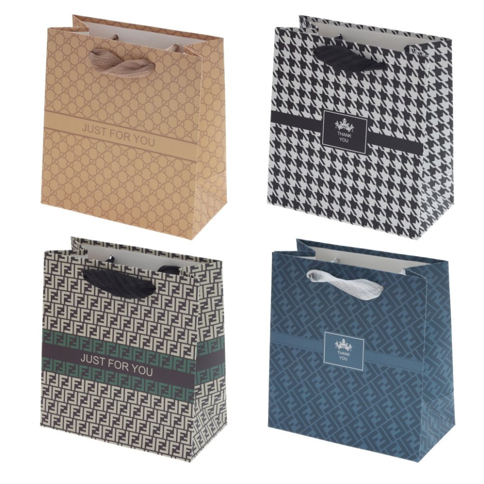 Пакет подарочный XS (бумага 230г/м2, блок микс 12шт), L14 W7 H15 см, 4в.