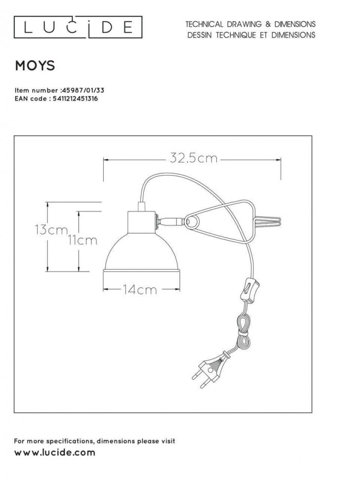 Настольная лампа Lucide Moys 45987/01/33