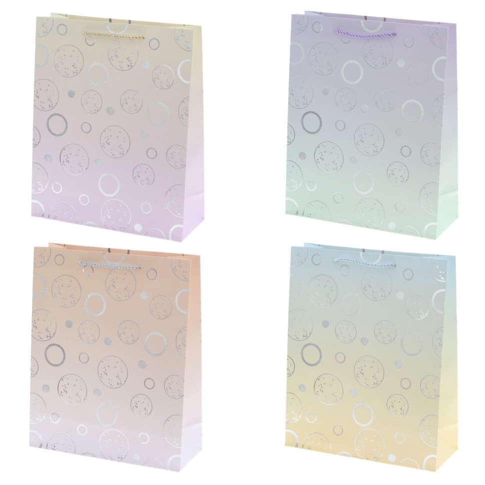 Пакет подарочный M (бумага 210г/м2, блок микс 12шт), L26 W10 H32 см, 4в.