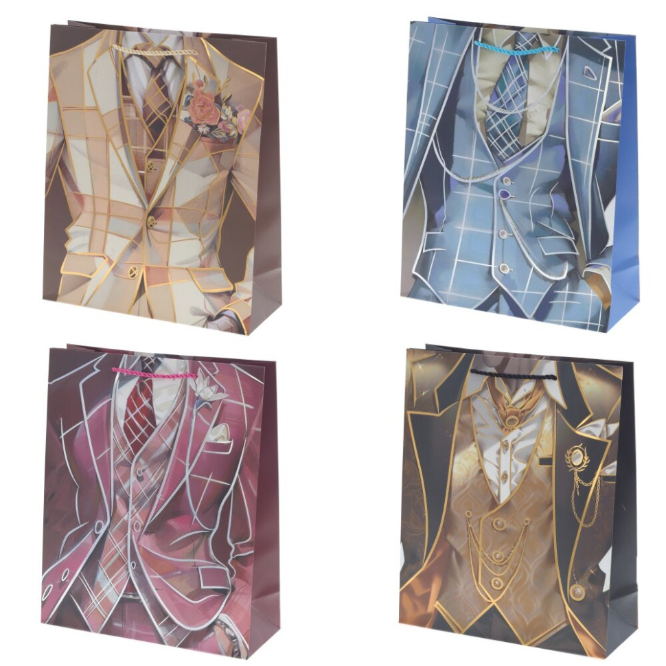 Пакет подарочный M (бумага 210г/м2, блок микс 12шт), L26 W10 H32 см, 4в.