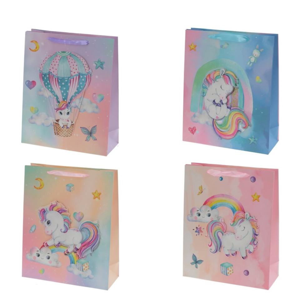 Пакет подарочный M (бумага 210г/м2, блок микс 12шт), L26 W10 H32 см, 4в.