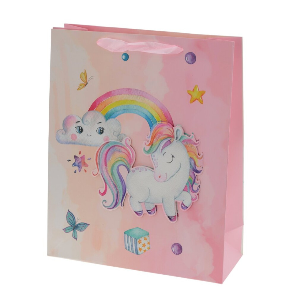 Пакет подарочный M (бумага 210г/м2, блок микс 12шт), L26 W10 H32 см, 4в.