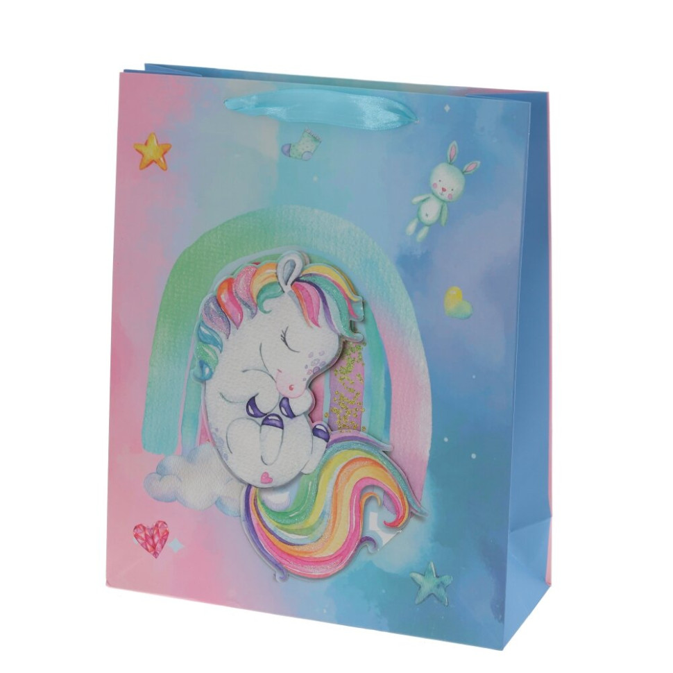 Пакет подарочный M (бумага 210г/м2, блок микс 12шт), L26 W10 H32 см, 4в.