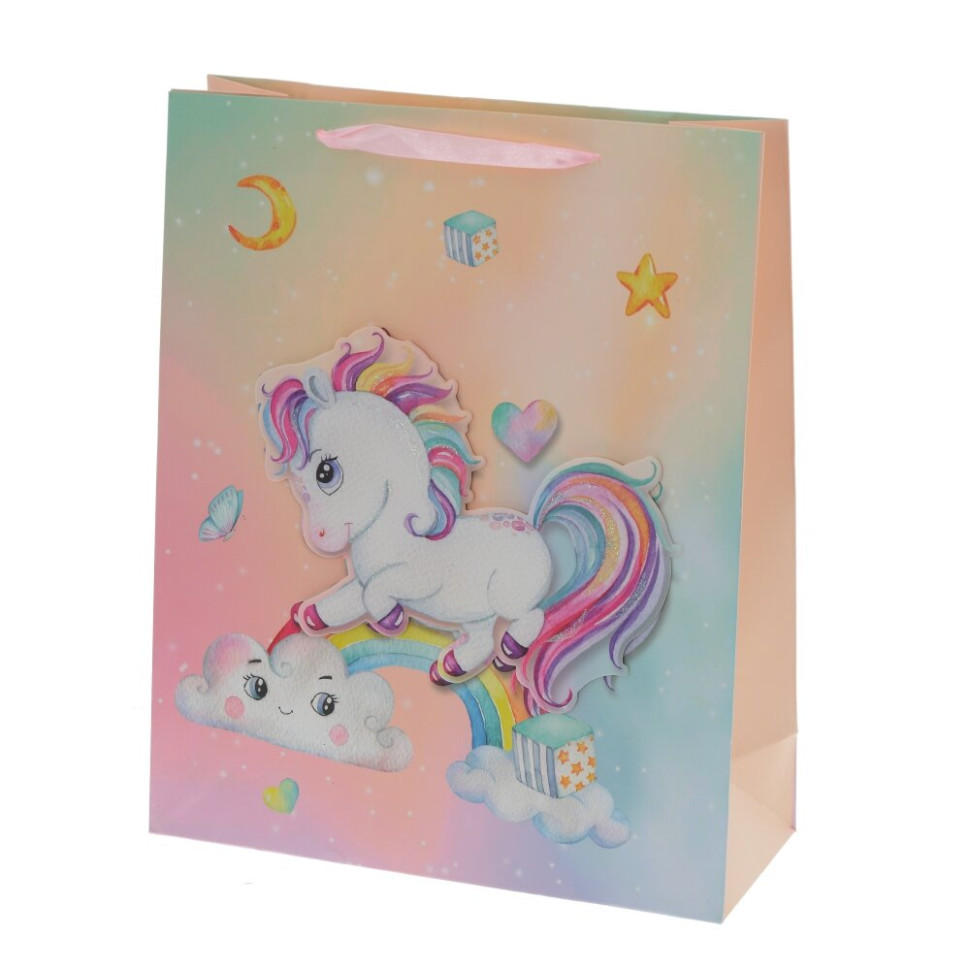 Пакет подарочный M (бумага 210г/м2, блок микс 12шт), L26 W10 H32 см, 4в.