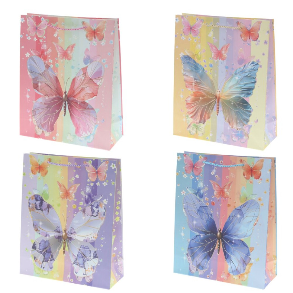 Пакет подарочный M (бумага 210г/м2, блок микс 12шт), L26 W10 H32 см, 4в.