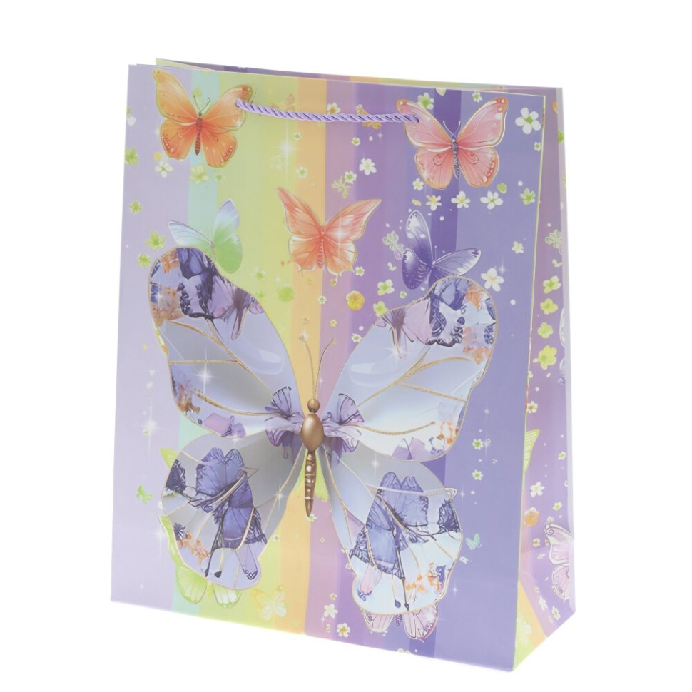 Пакет подарочный M (бумага 210г/м2, блок микс 12шт), L26 W10 H32 см, 4в.