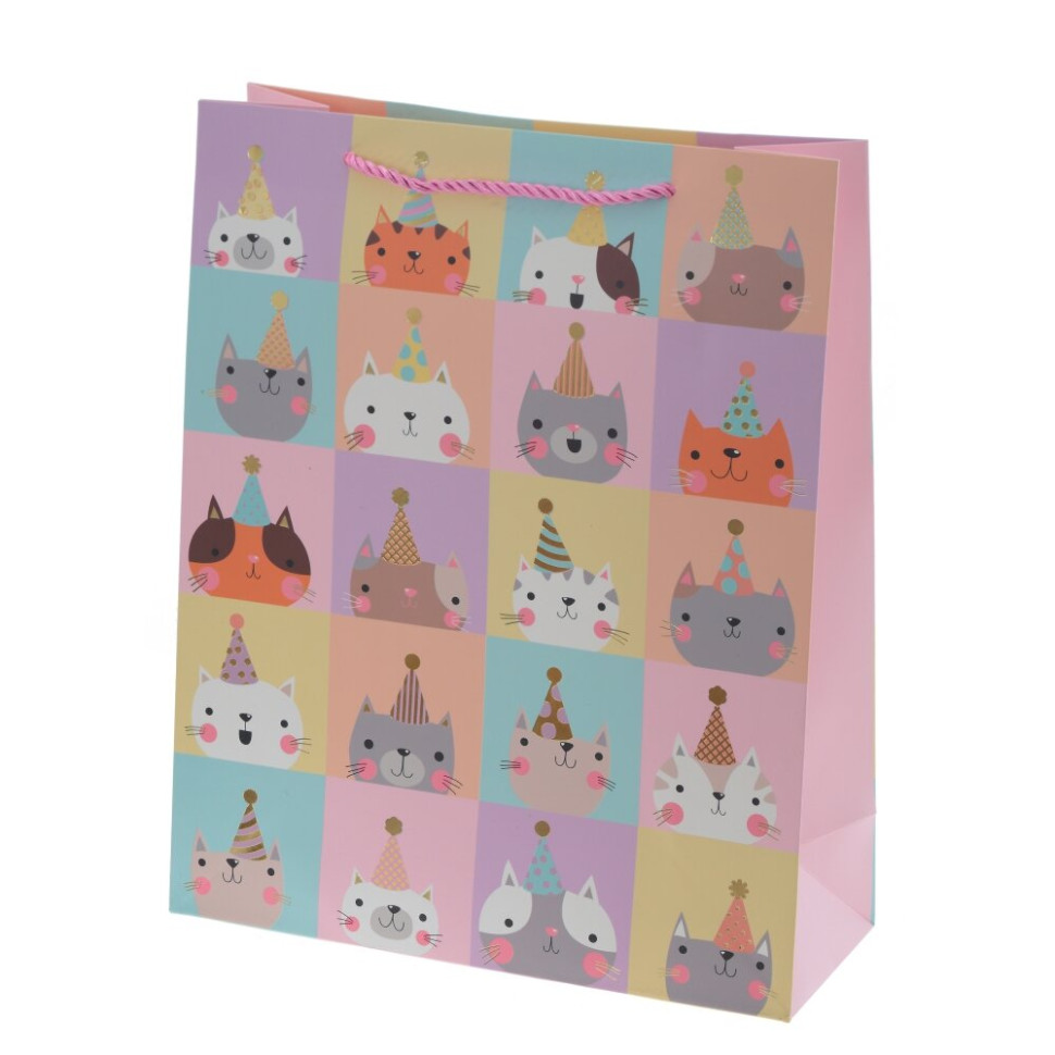 Пакет подарочный M (бумага 210г/м2, блок микс 12шт), L26 W10 H32 см, 4в.