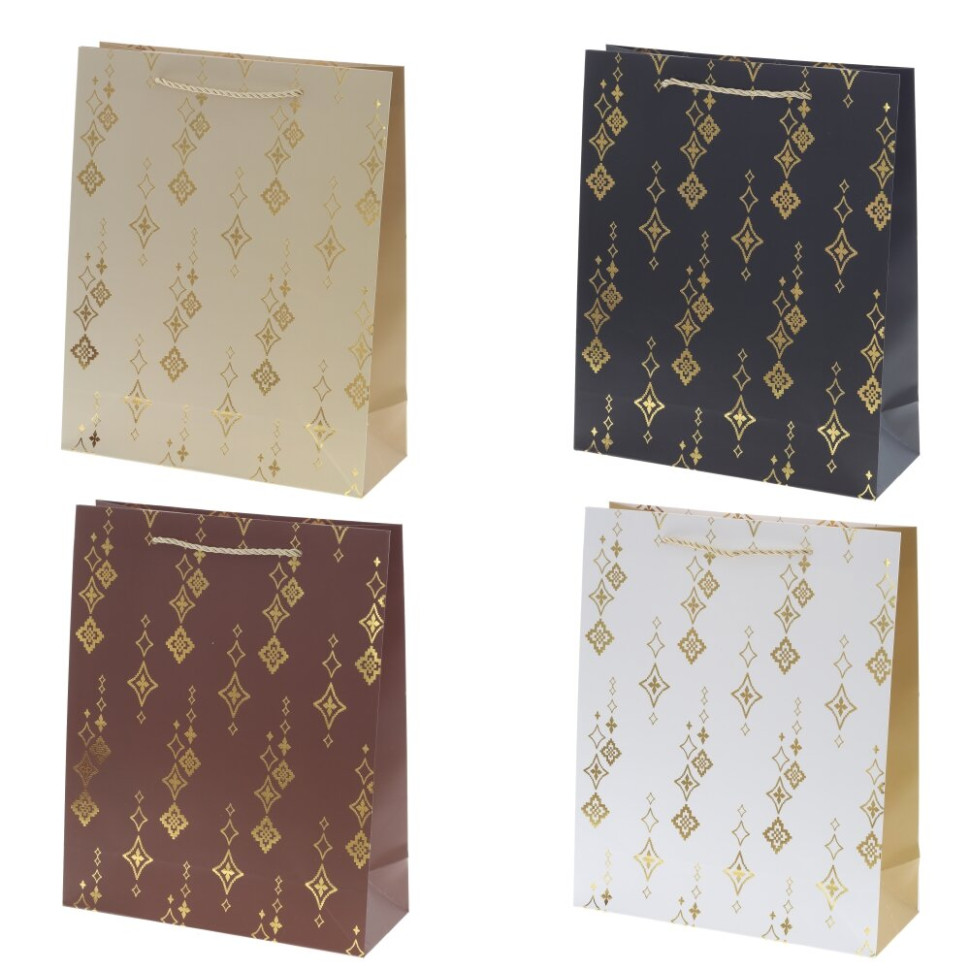 Пакет подарочный M (бумага 210г/м2, блок микс 12шт), L26 W10 H32 см, 4в.