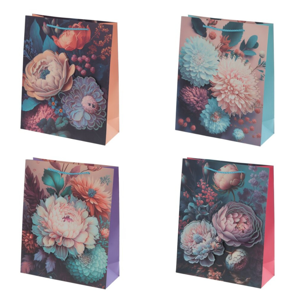 Пакет подарочный M (бумага 210г/м2, блок микс 12шт), L26 W10 H32 см, 4в.