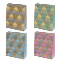 Пакет подарочный M (бумага 210г/м2, блок микс 12шт), L26 W10 H32 см, 4в.