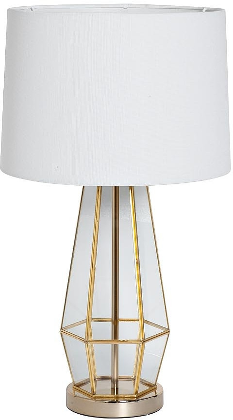 Лампа настольная прозрачное стекло/золото (белый абажур)