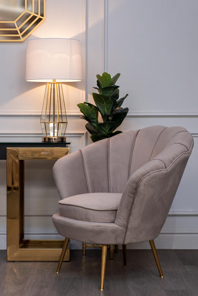 Лампа настольная прозрачное стекло/золото (белый абажур)